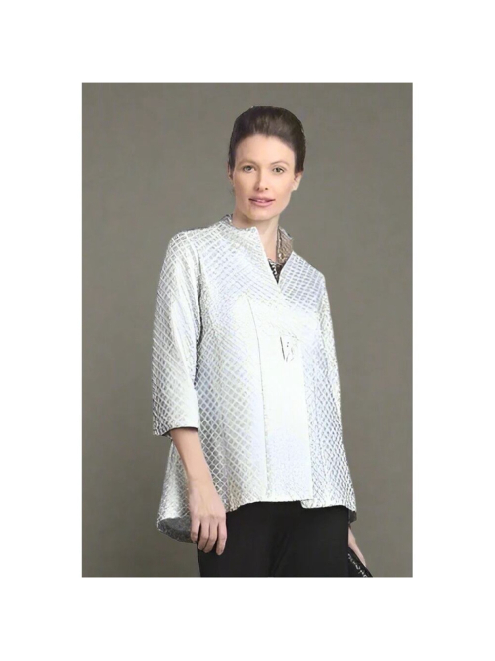 IC Connie K Silver Shimmer Modernist Scales Art-to-Wear HiLow Jacket Funky 1X